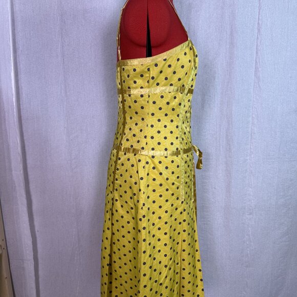 Barami Womens  Dress Yellow Polka Dot Tie Waist Fit and Flare Size 8 Mini E432 - Picture 8 of 15